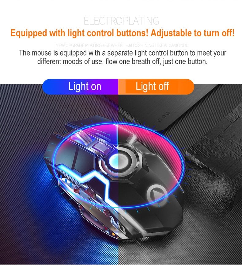 Exclusive Color Wireless Gaming RGB Rechargeable Mute Button Mouse — Grey — Alternate View 13