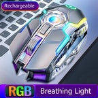 Exclusive Color Wireless Gaming RGB Rechargeable Mute Button Mouse — Grey — Back View
