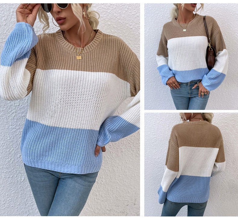 Exclusive Contrast Color Sweater Lantern Sleeve Pullover — Pink — Size S — Alternate View 9