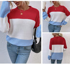 Exclusive Contrast Color Sweater Lantern Sleeve Pullover — Pink — Size S — Alternate View 8