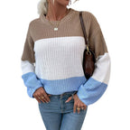 Exclusive Contrast Color Sweater Lantern Sleeve Pullover — Pink — Size S — Lifestyle View