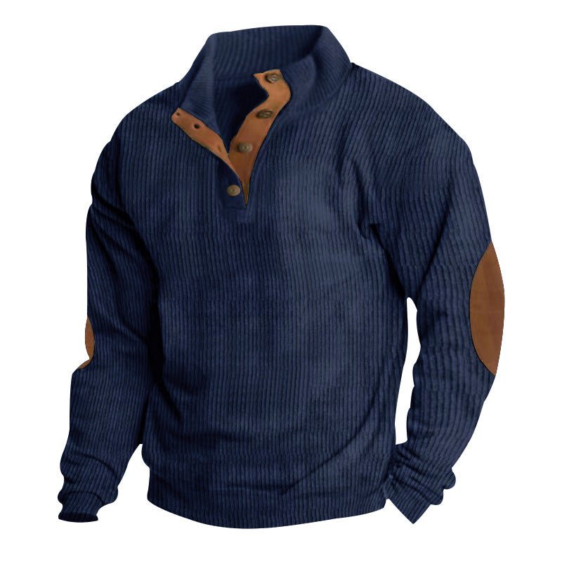 Exclusive Corduroy Casual Stand Collar Sweater — Fruit Green — Size S — Top View