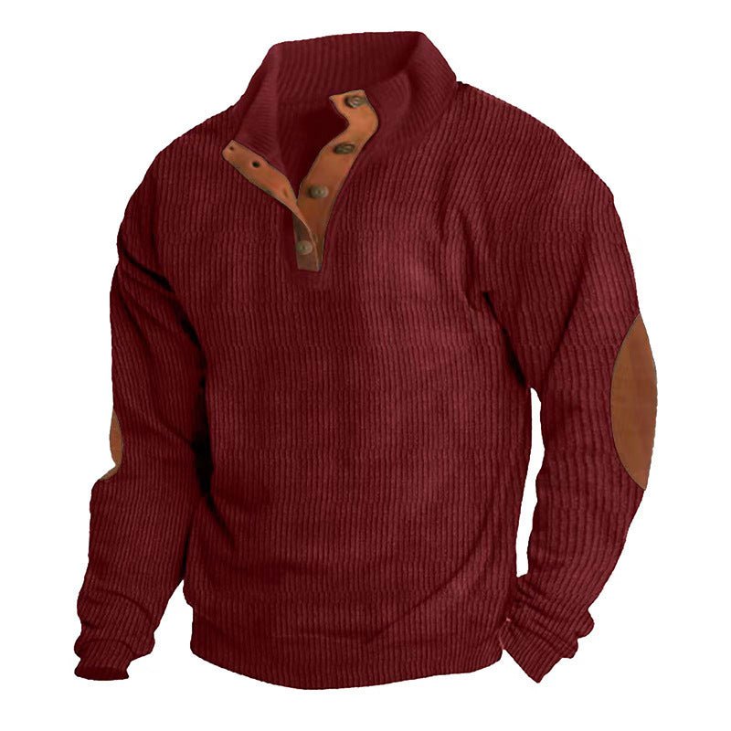 Exclusive Corduroy Casual Stand Collar Sweater — Fruit Green — Size S — Back View