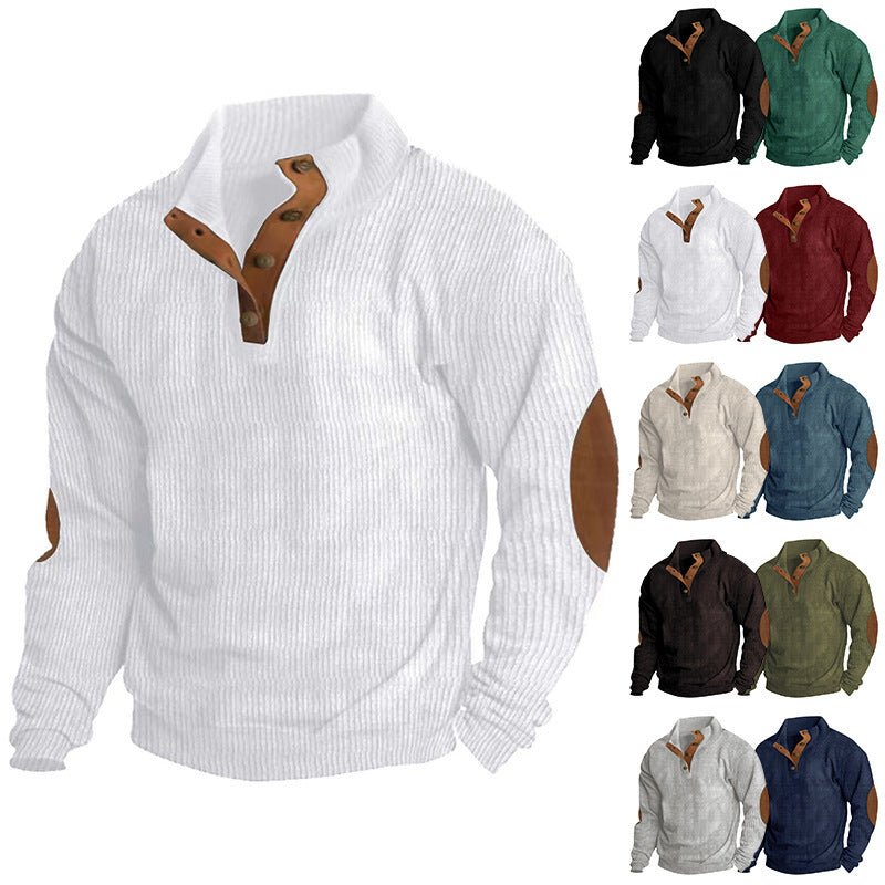 Exclusive Corduroy Casual Stand Collar Sweater — Fruit Green — Size S — Front View
