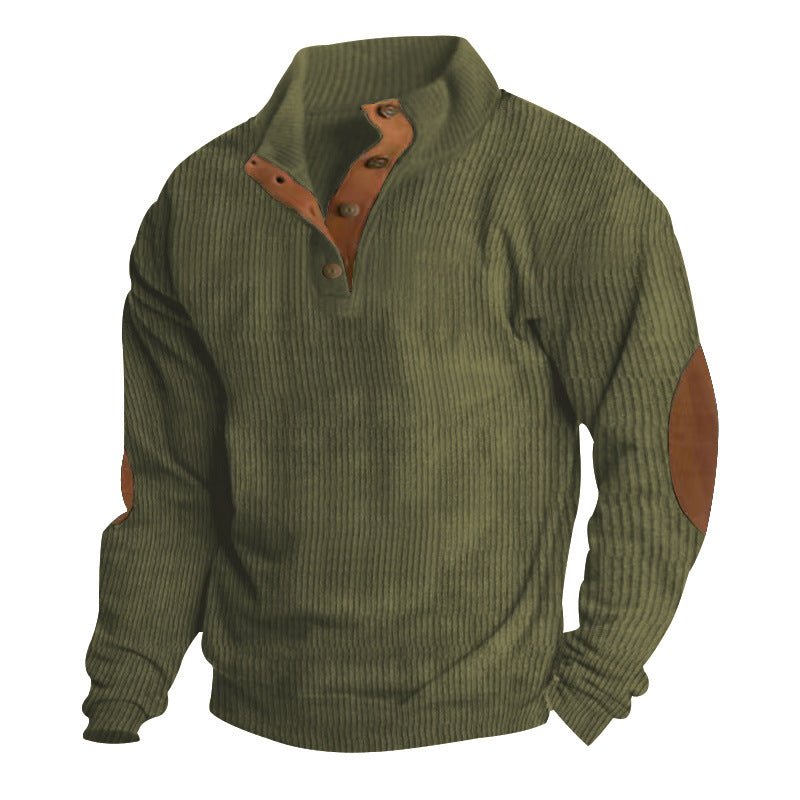 Exclusive Corduroy Casual Stand Collar Sweater — Fruit Green — Size S — Detail View