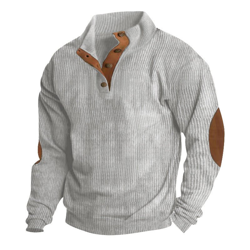 Exclusive Corduroy Casual Stand Collar Sweater — Fruit Green — Size S — Side View