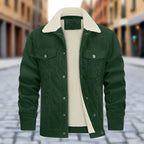Exclusive Corduroy Lapel Long Sleeve Plush Jacket Coat | Stylish & Warm — Black Dark Gray Fur — Size L — Front View