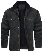 Exclusive Corduroy Lapel Long Sleeve Plush Jacket Coat | Stylish & Warm — Black Dark Gray Fur — Size L — Alternate View 13
