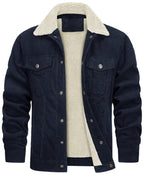 Exclusive Corduroy Lapel Long Sleeve Plush Jacket Coat | Stylish & Warm — Black Dark Gray Fur — Size L — Alternate View 15
