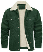 Exclusive Corduroy Lapel Long Sleeve Plush Jacket Coat | Stylish & Warm — Black Dark Gray Fur — Size L — Alternate View 14