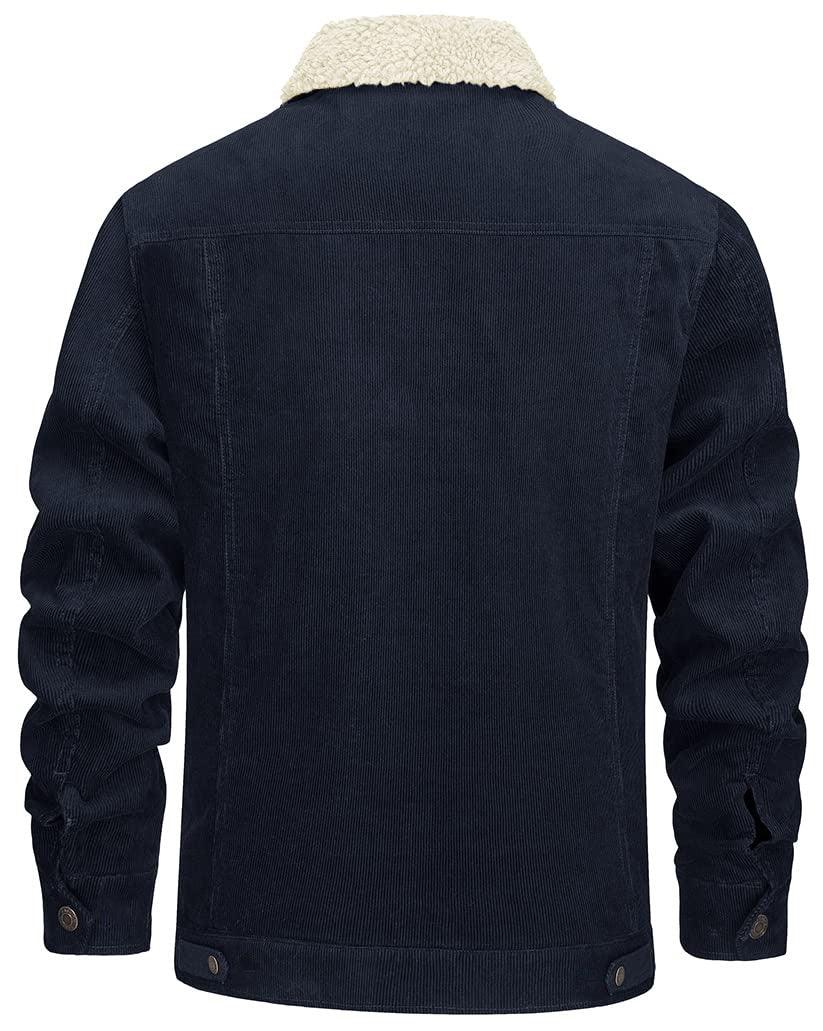 Exclusive Corduroy Lapel Long Sleeve Plush Jacket Coat | Stylish & Warm — Black Dark Gray Fur — Size L — Alternate View 8