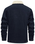Exclusive Corduroy Lapel Long Sleeve Plush Jacket Coat | Stylish & Warm — Black Dark Gray Fur — Size L — Alternate View 8