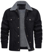 Exclusive Corduroy Lapel Long Sleeve Plush Jacket Coat | Stylish & Warm — Black Dark Gray Fur — Size L — Alternate View 11
