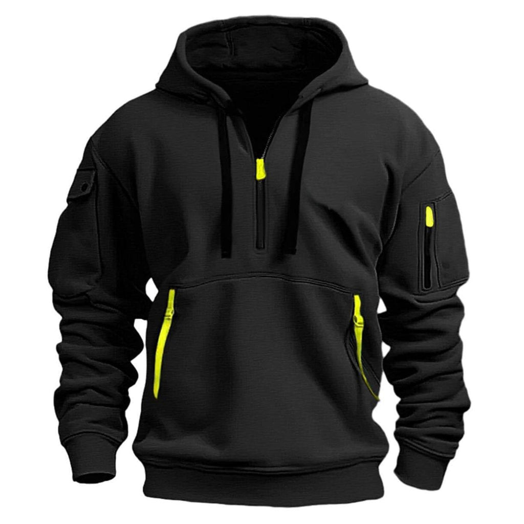 Exclusive Cotton Dropped Shoulder Hooded Sweatshirt — Black — Size 3XL — Side View