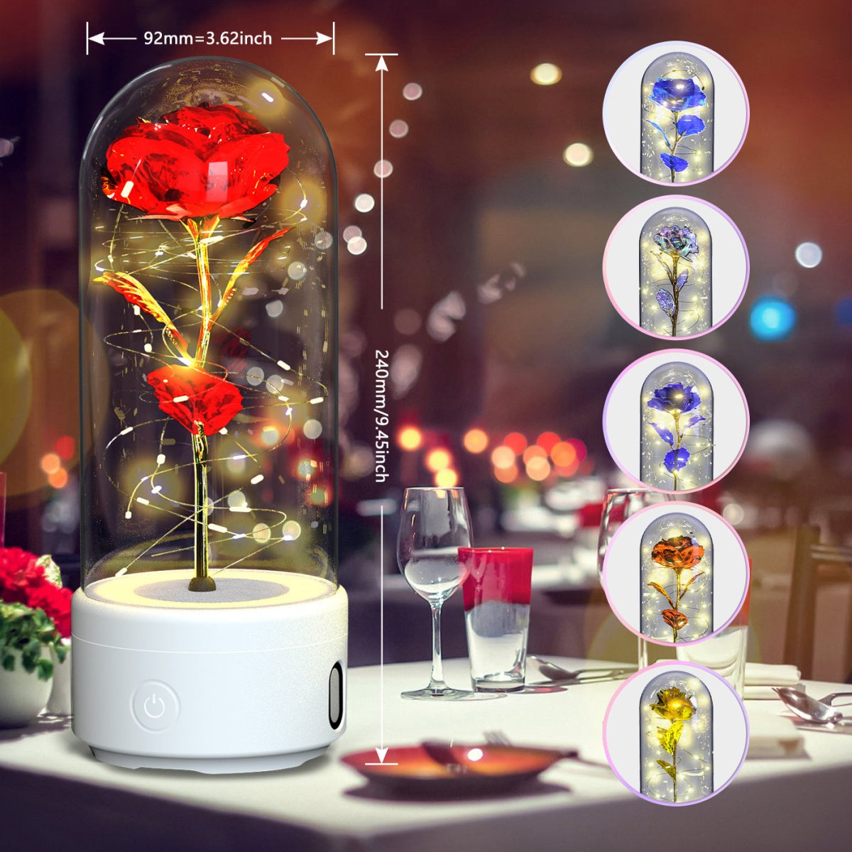 Exclusive 2-in-1 Rose LED Light & Bluetooth Speaker — Black Base Red Flower — Lifestyle View