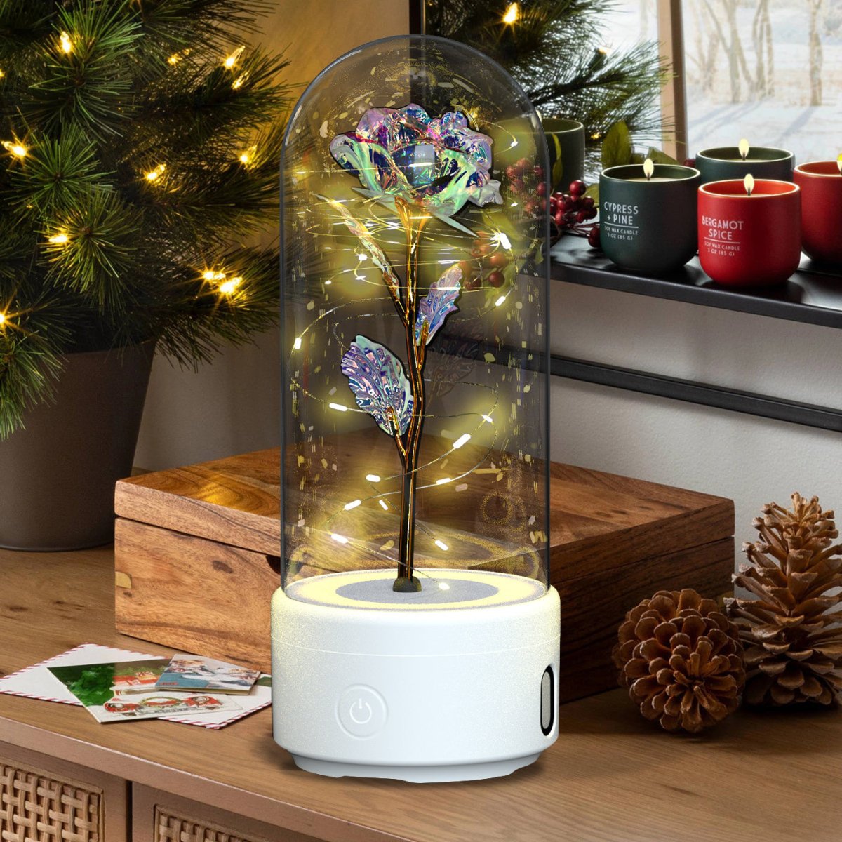 Exclusive 2-in-1 Rose LED Light & Bluetooth Speaker — Black Base Red Flower — Alternate View 10