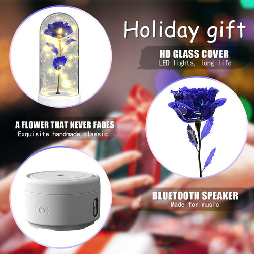 Exclusive 2-in-1 Rose LED Light & Bluetooth Speaker — Black Base Red Flower — Side View
