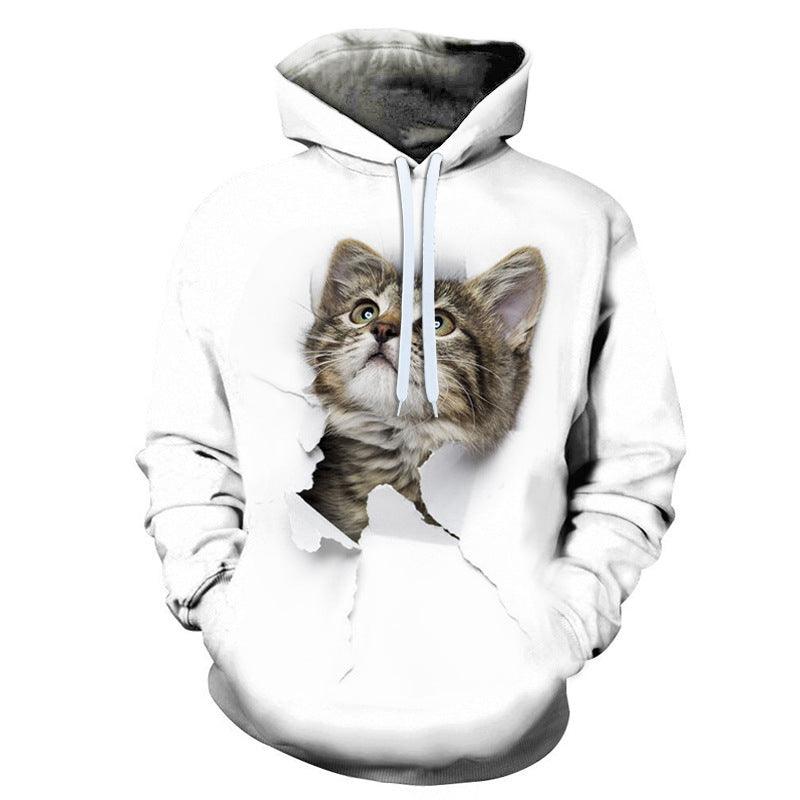 Exclusive Creative Cat 3D Digital Print Hoodie — A — Size 2XL — Front View