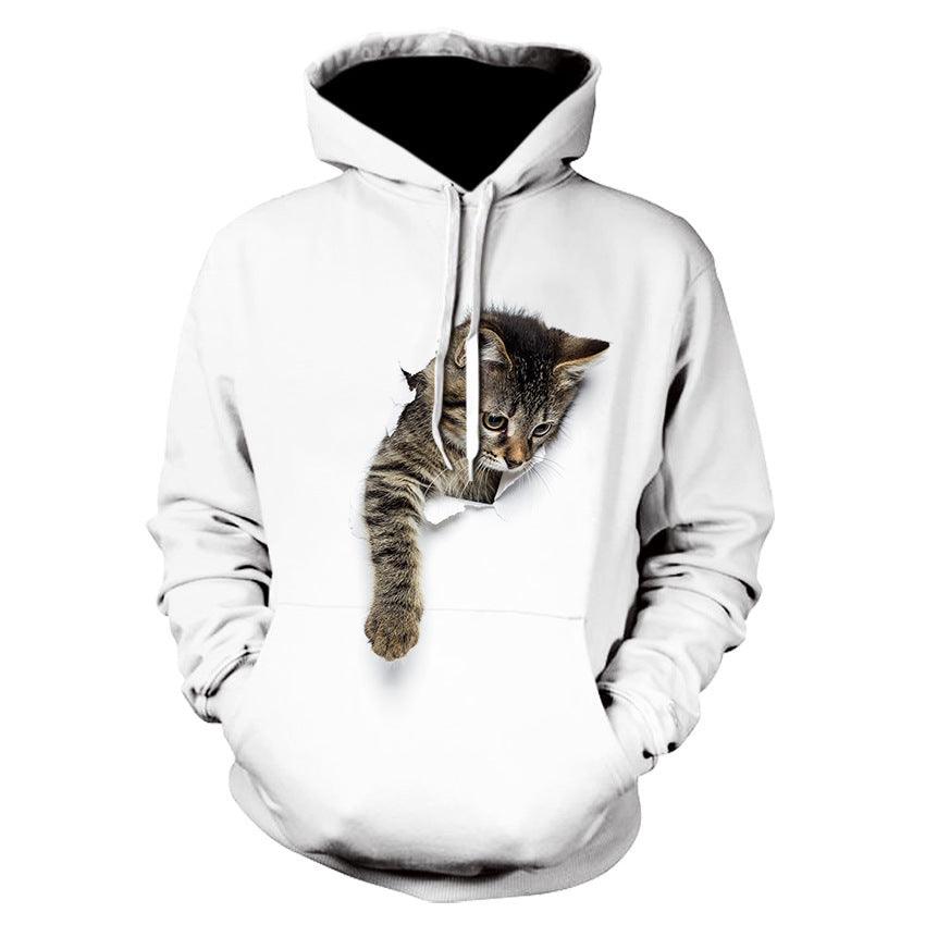 Exclusive Creative Cat 3D Digital Print Hoodie — A — Size 2XL — Side View