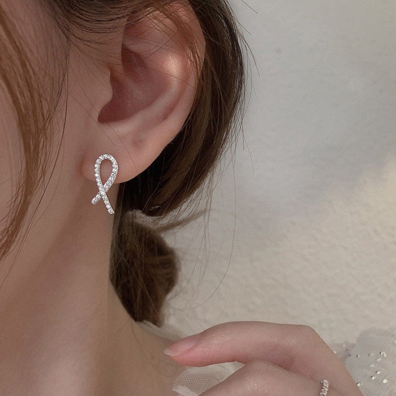 Exclusive Silver Cross Stud Earrings Women — White Gold Color — Size 925 Silver — Front View