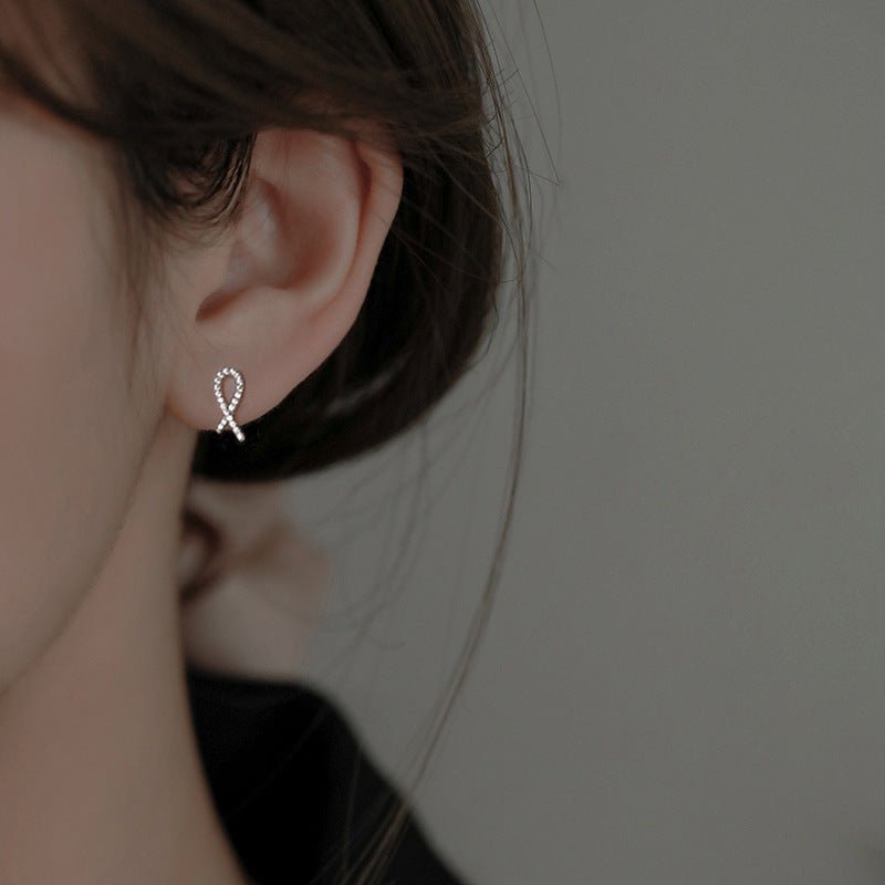 Exclusive Silver Cross Stud Earrings Women — White Gold Color — Size 925 Silver — Top View