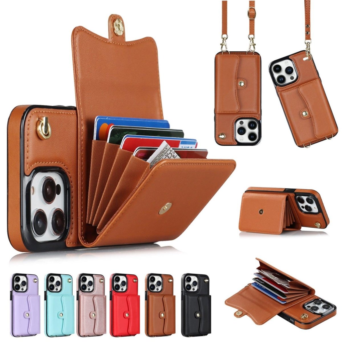 Exclusive Crossbody Card Holder Phone Case Multi-function Card Holder — Black — Size 11 — Lifestyle View