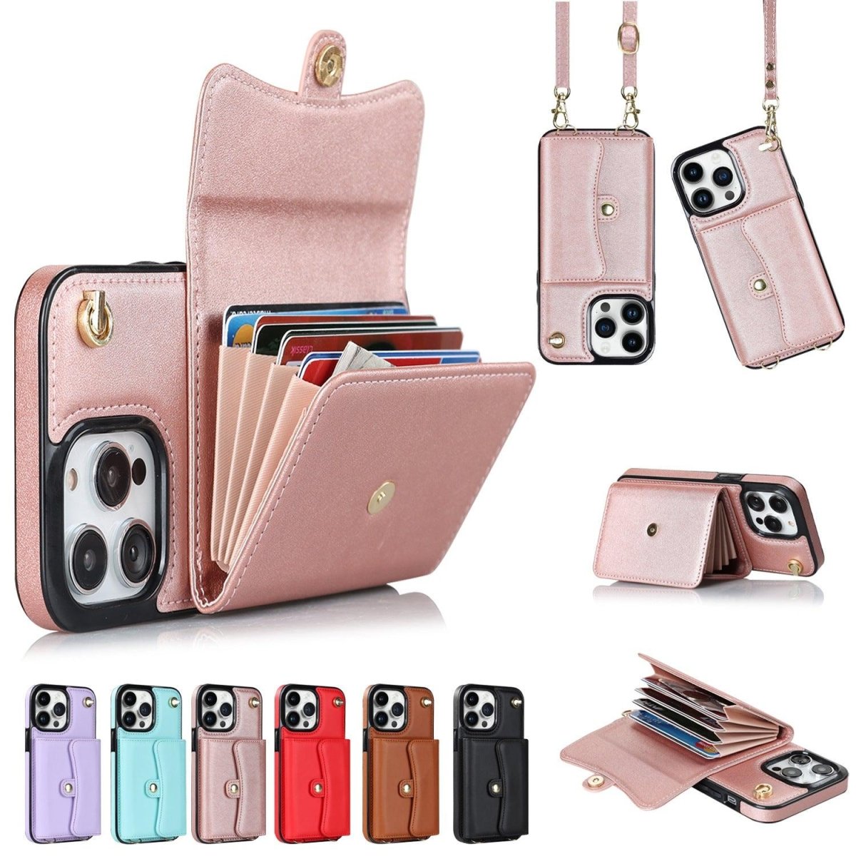 Exclusive Crossbody Card Holder Phone Case Multi-function Card Holder — Black — Size 11 — Side View