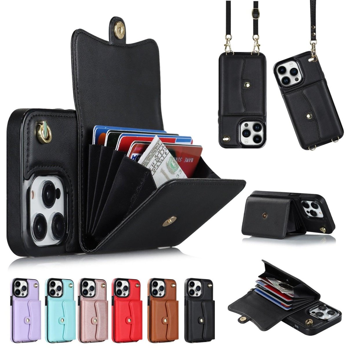 Exclusive Crossbody Card Holder Phone Case Multi-function Card Holder — Black — Size 11 — Back View