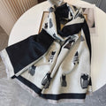 Exclusive Cute Kitten Plaid Contrast Color Cashmere Shawl Scarf — Black And White Cat — Size 65x190cm — Front View
