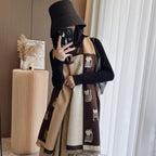 Exclusive Cute Kitten Plaid Contrast Color Cashmere Shawl Scarf — Black And White Cat — Size 65x190cm — Back View