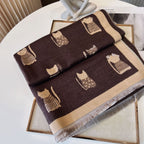 Exclusive Cute Kitten Plaid Contrast Color Cashmere Shawl Scarf — Black And White Cat — Size 65x190cm — Lifestyle View