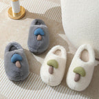 Exclusive Cute Mushroom Cotton Slippers For Women — Camel — Size 36or37 — Detail View