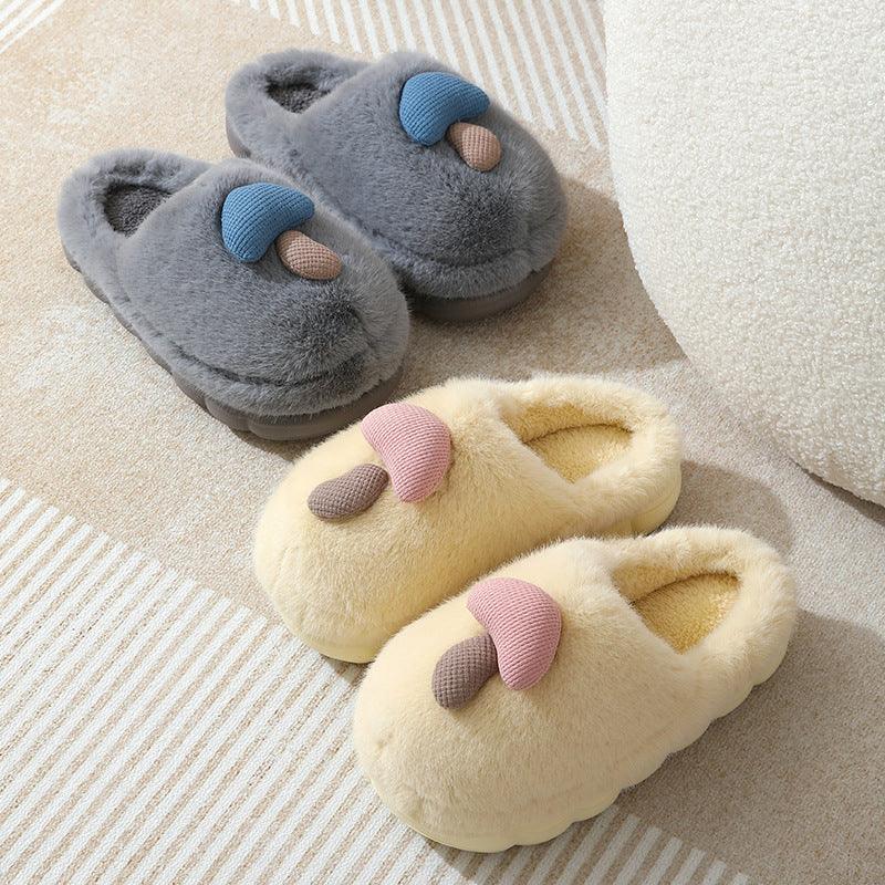 Exclusive Cute Mushroom Cotton Slippers For Women — Camel — Size 36or37 — Lifestyle View
