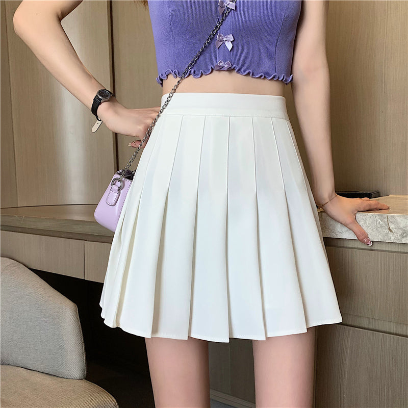 Exclusive Women's High Waist Pleated Mini Skirt ? Slim Fit Plaid Short Skirt ? Black ? Size S ? Back View