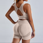 Exclusive Women's 2-Piece Seamless Sports Bra & Shorts Set ? Yoga Gym Workout Tracksuit ? Black ? Size Bra and Short ? Width S ? Back View