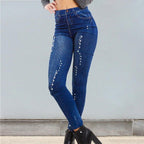 Exclusive Denim printed leggings — Black — Size L — Front View