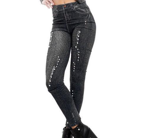 Exclusive Denim printed leggings — Black — Size L — Alternate View 7