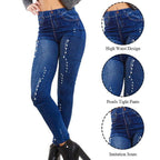 Exclusive Denim printed leggings — Black — Size L — Back View