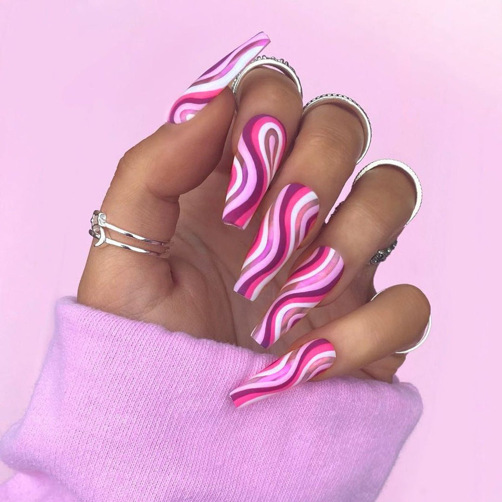 Exclusive Detachable Artistic Wearable Finished Fake Nails — Rose Red — Front View