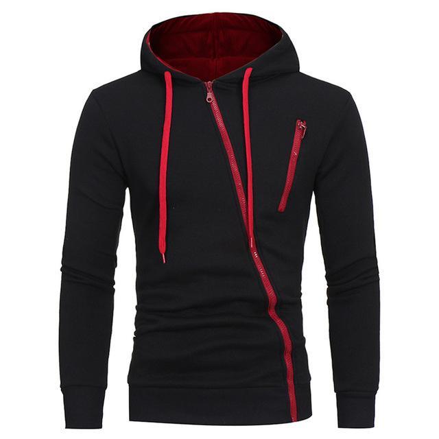 Exclusive Diagonal Zipper Design Sweater — Black — Size 4XL — Side View