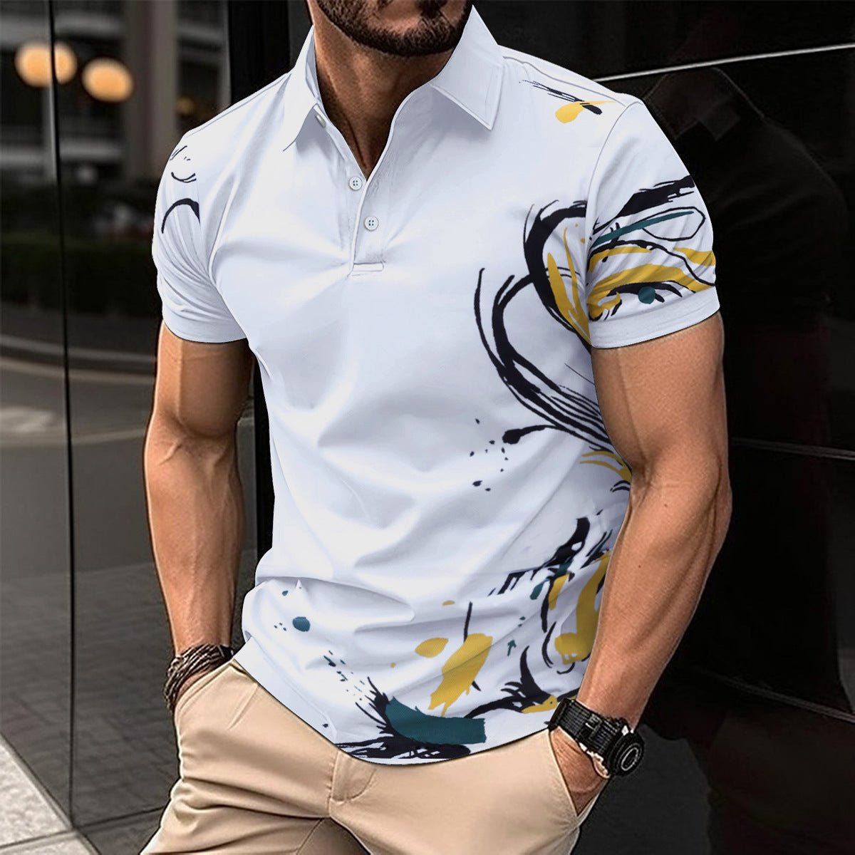 Exclusive Digital Printing Men's Short Sleeve Casual — Picture 1 — Size S — Side View