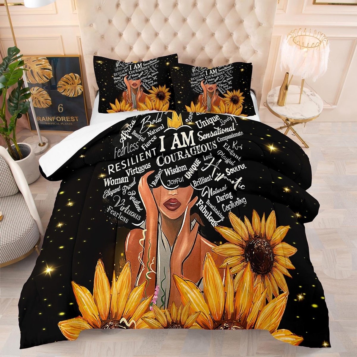 Exclusive Digital Printing Quilt Bedding Household — B Black Girl 92 — Size 200x230cm — Top View