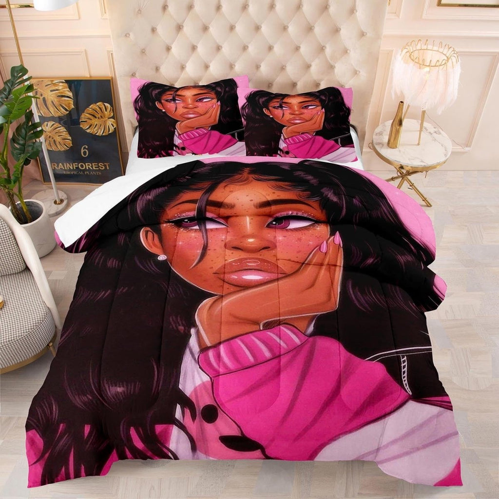 Exclusive Digital Printing Quilt Bedding Household — B Black Girl 92 — Size 200x230cm — Back View