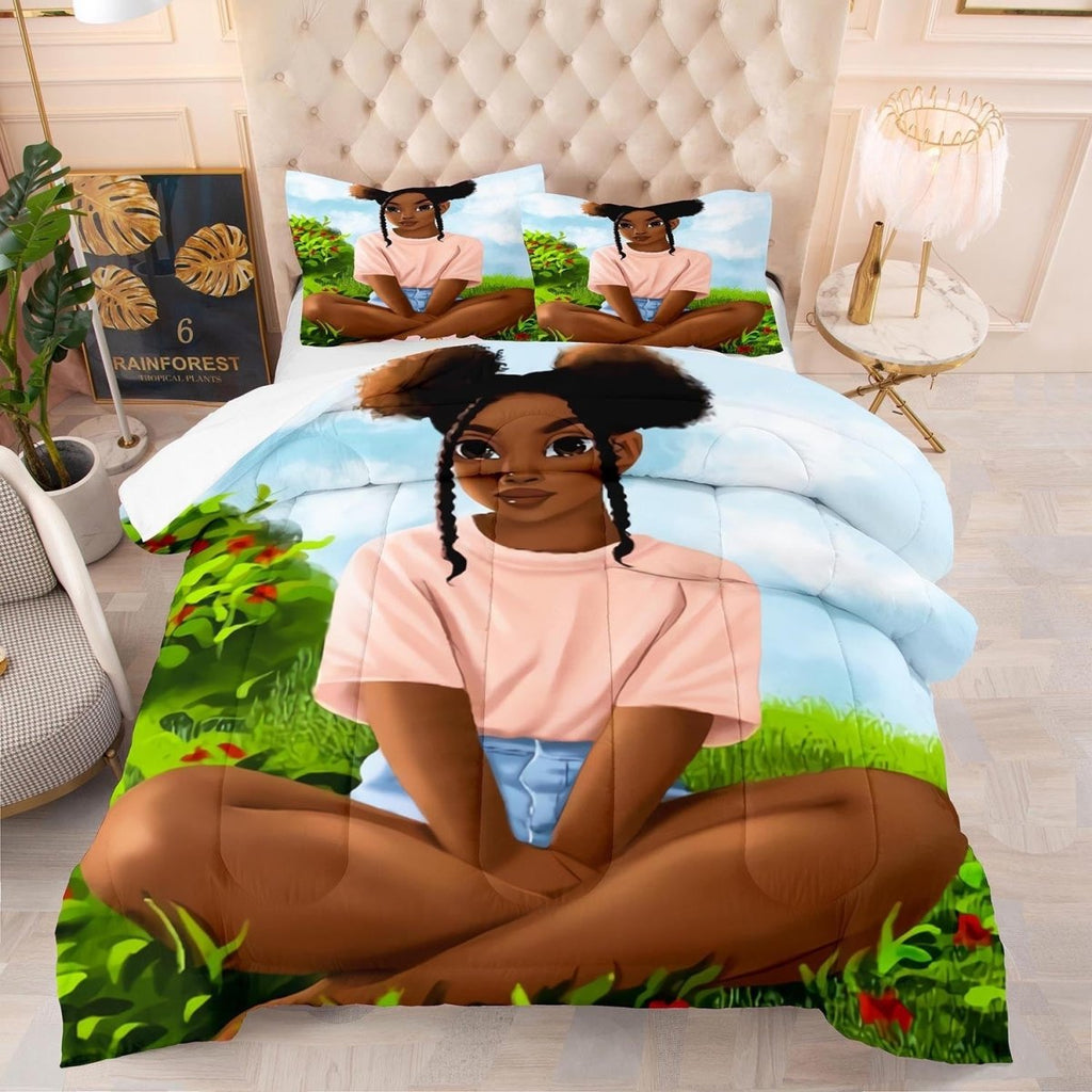 Exclusive Digital Printing Quilt Bedding Household — B Black Girl 92 — Size 200x230cm — Detail View