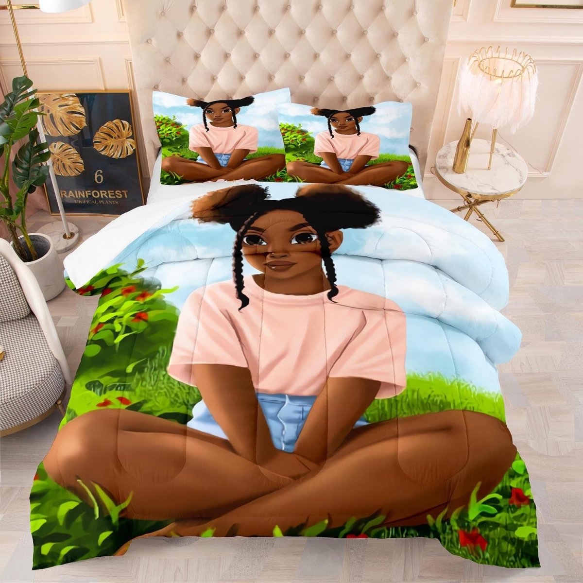 Exclusive Digital Printing Quilt Bedding Household — B Black Girl 92 — Size 200x230cm — Detail View