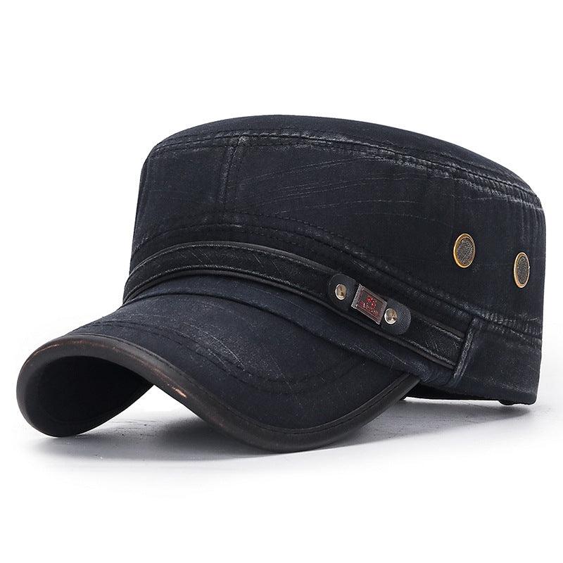 Exclusive Distressed Leather-Trim Vintage Cotton Hat — Army Green — Size One size — Back View