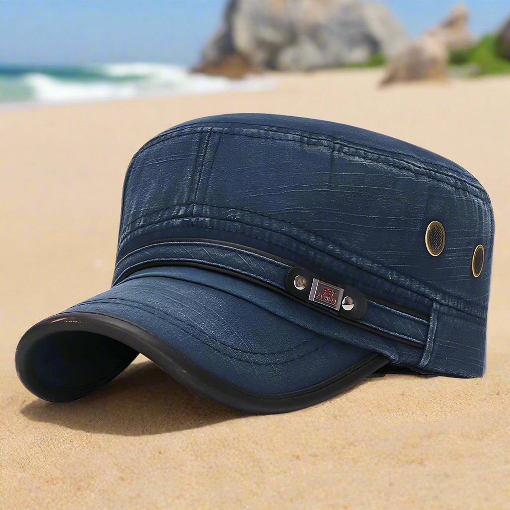 Exclusive Distressed Leather-Trim Vintage Cotton Hat — Army Green — Size One size — Front View