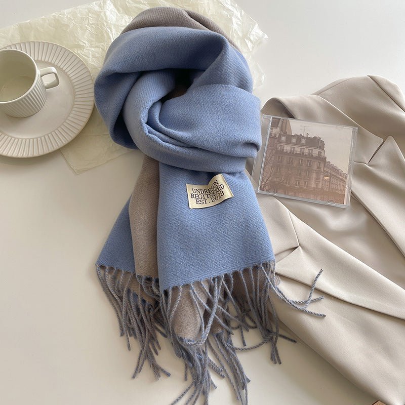 Exclusive Double-sided Artificial Cashmere Scarf — Khaki Beige — Size 68X200cm — Alternate View 20