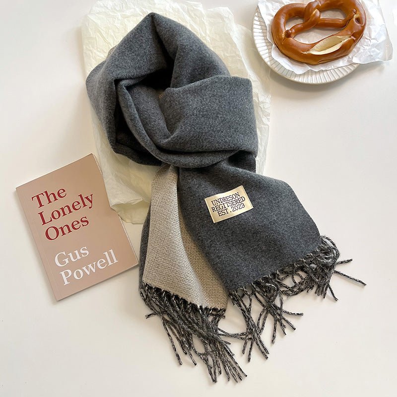Exclusive Double-sided Artificial Cashmere Scarf — Khaki Beige — Size 68X200cm — Alternate View 8