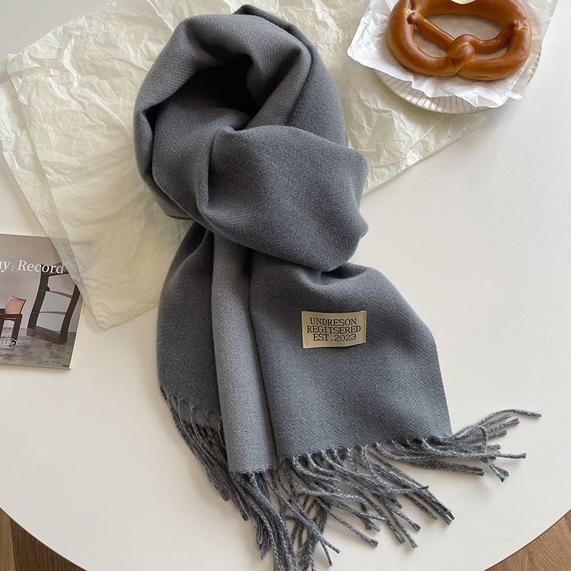 Exclusive Double-sided Artificial Cashmere Scarf — Khaki Beige — Size 68X200cm — Alternate View 25